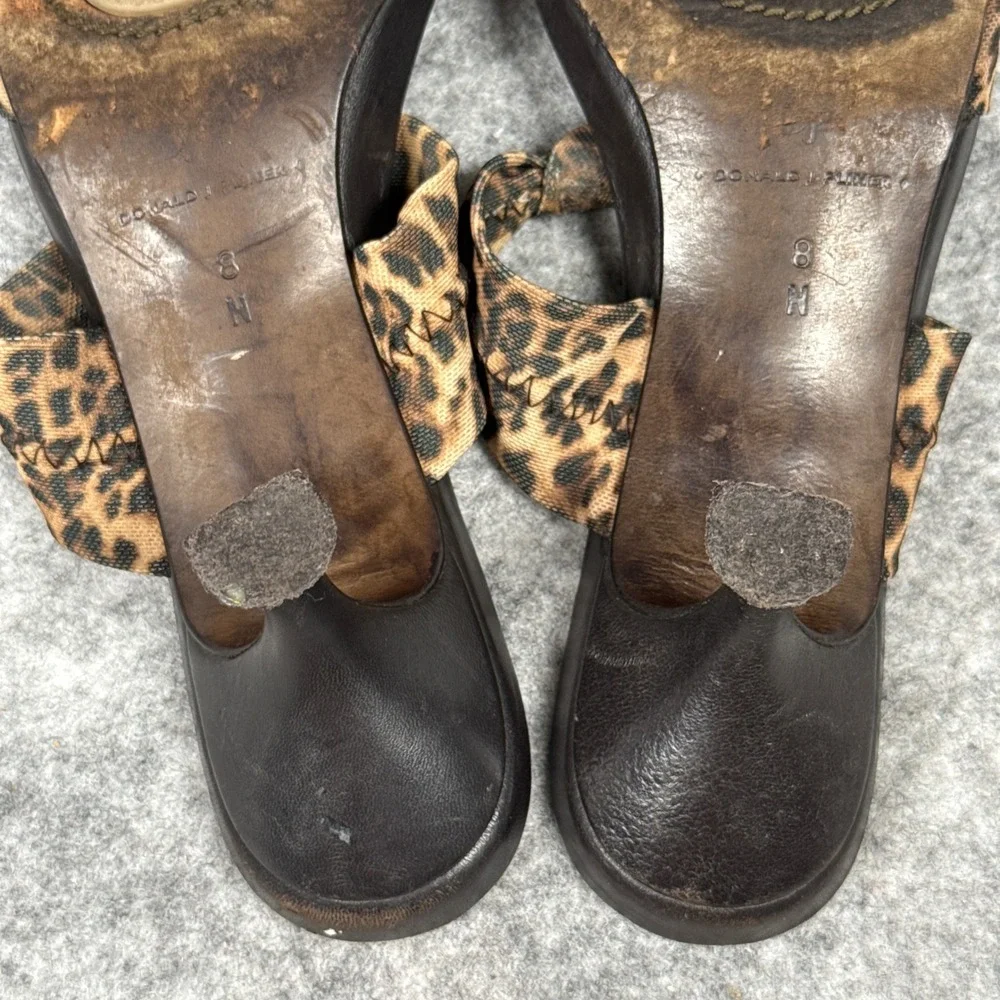 Donald J Pliner Brown Congo Mesh Elastic Leopard Print Sandals Mules BARE 8 Heel